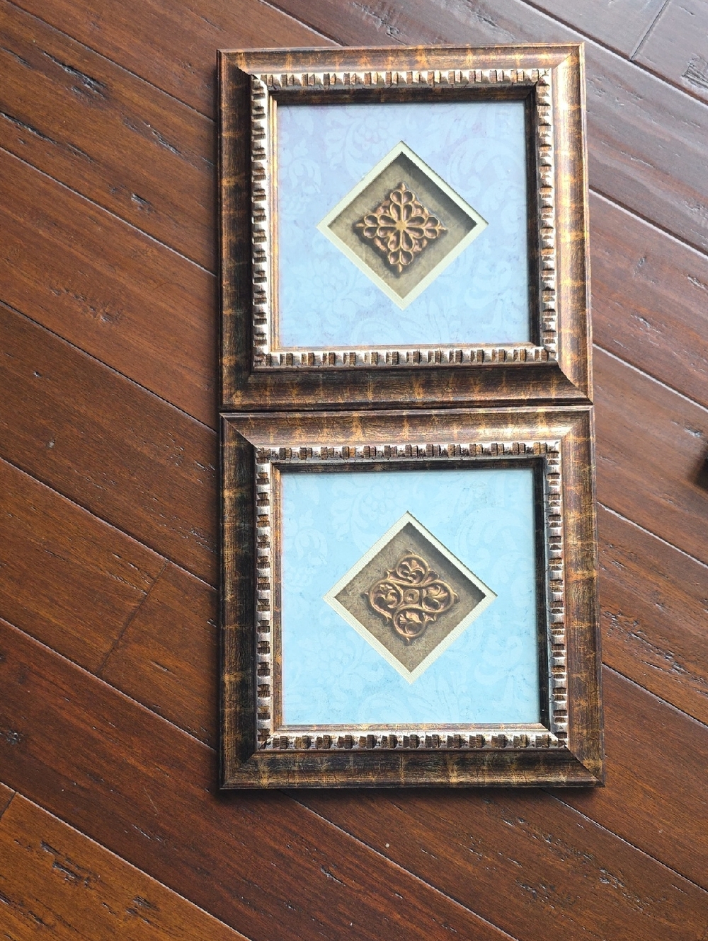 Set of 2 Rustic Gold Picture Frames with Blue Accent Mat